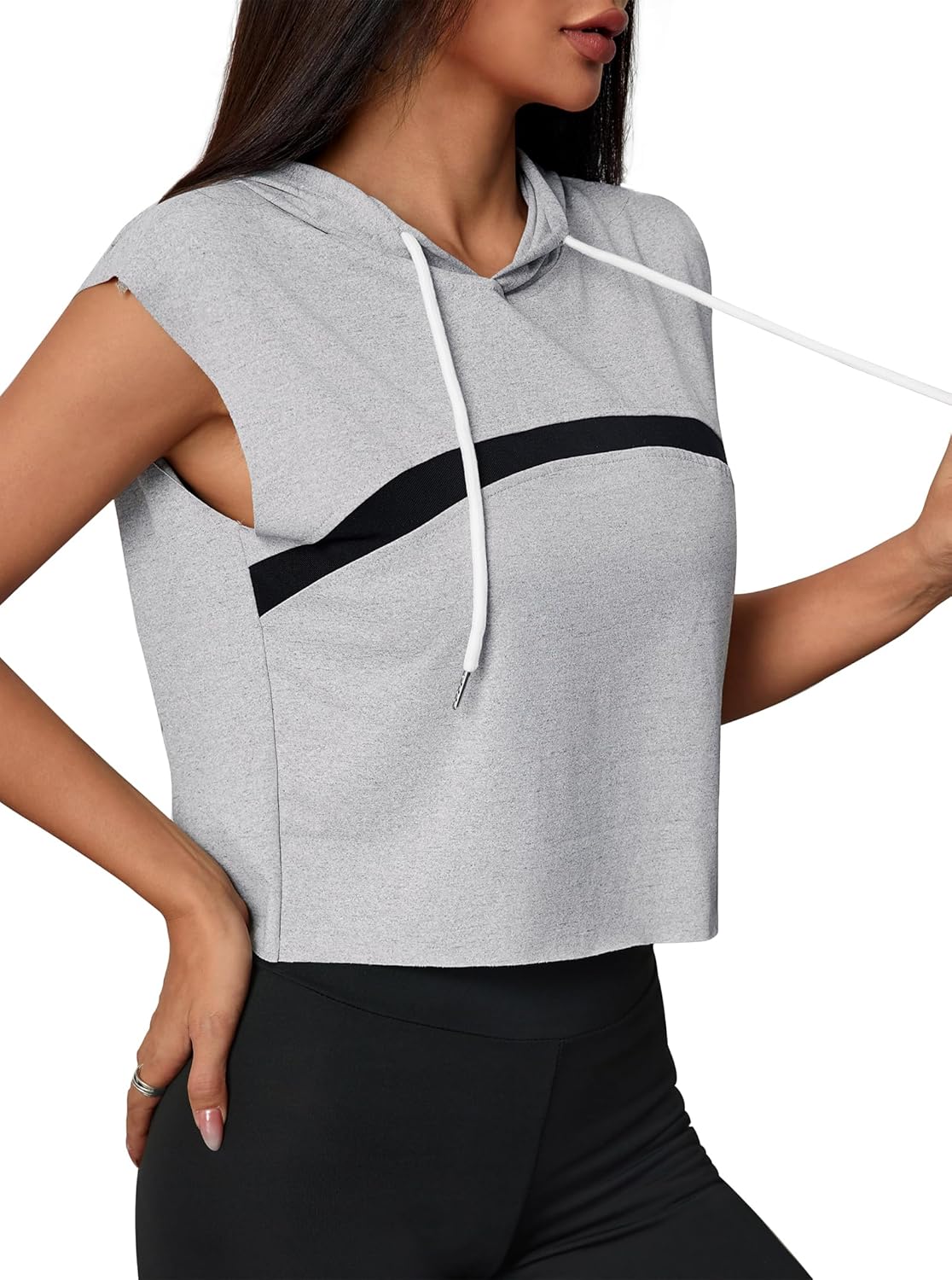 LilyCoco Womens Sleeveless Hoodie Cropped Tank Tops Activewear Criss Cross Shirt - Image 2