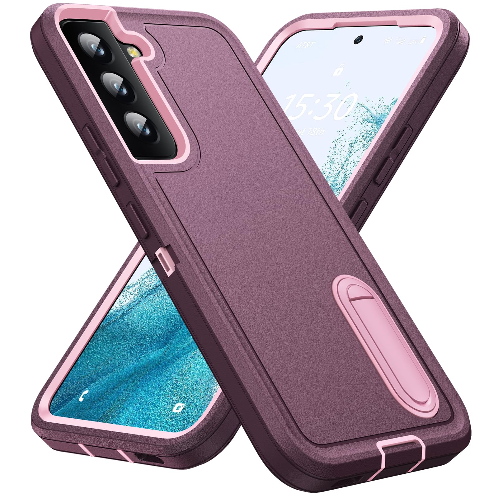 BaHaHoues for Samsung Galaxy S22 Case with Built in Kickstand,Shockproof/Dustproof/Drop Proof Military Grade Protective Cover for Galaxy S22 5G 6.1 inch(Night Purple/Baby Pink)