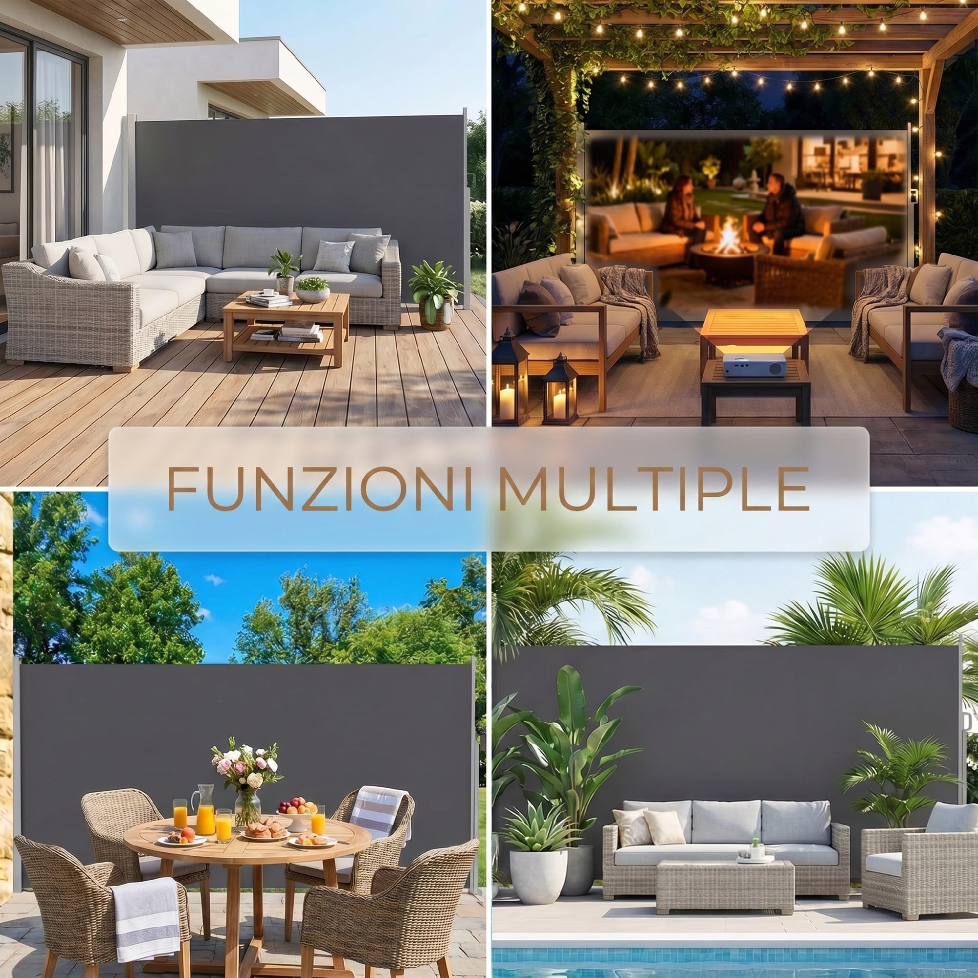 Outsunny Tenda Laterale Retrattile in Alluminio 420x185 cm Protezione UV50+ Idrorepellente Grigio Scuro