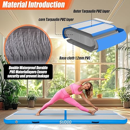 Miniatura 4 de Esterilla de aire para gimnasia de 8.2 pies10 pies13 pies16 pies, tapete hinchable de 4" de grosor con bomba para entrenamiento en casa, gimnasia,