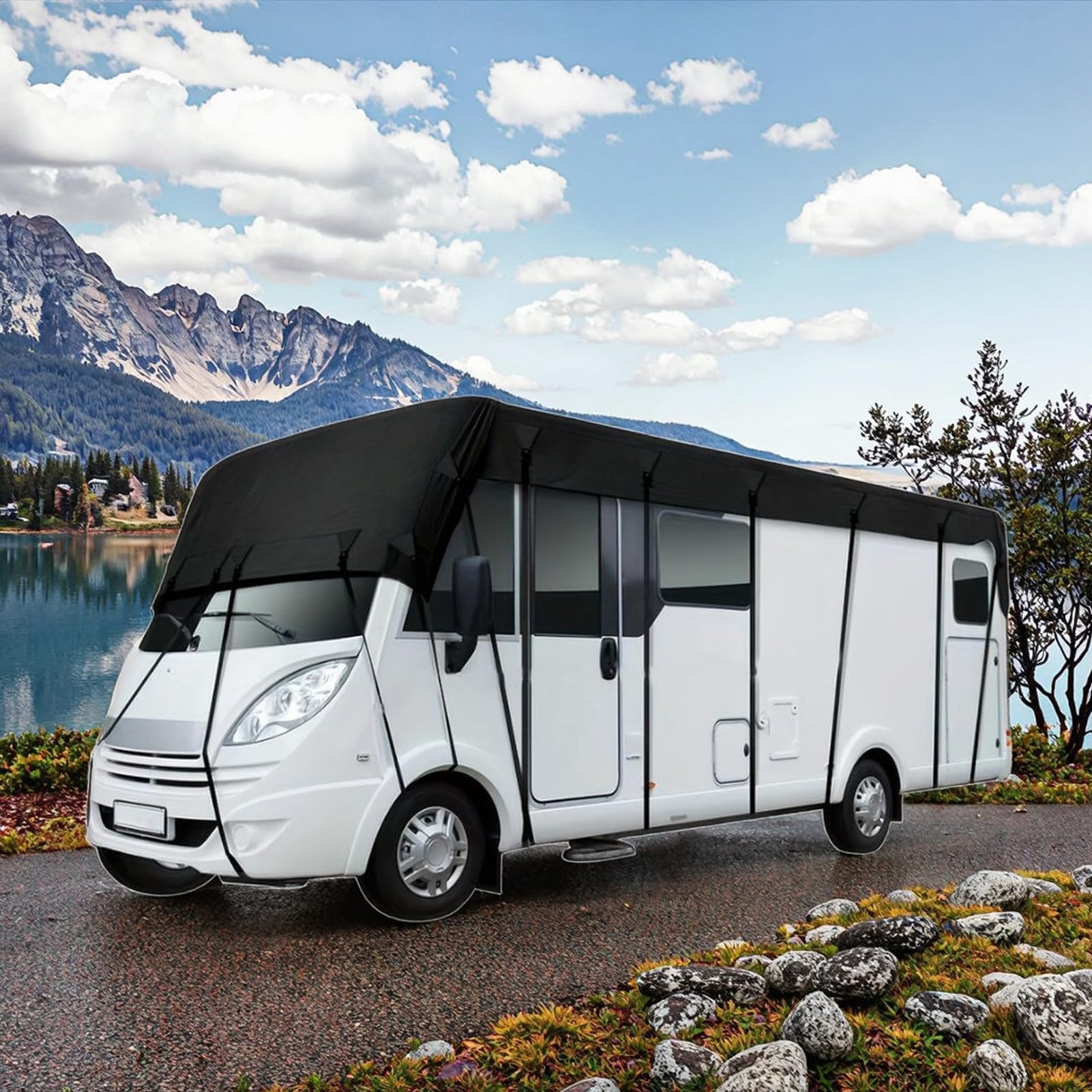 Telo Copri Camper Impermeabile Copertura per Camper Esterno Coperture per Rimorchi Caravan 210D Impermeabile Protezione UV,Nero,21.3x9.8ft/6.5x3.0m