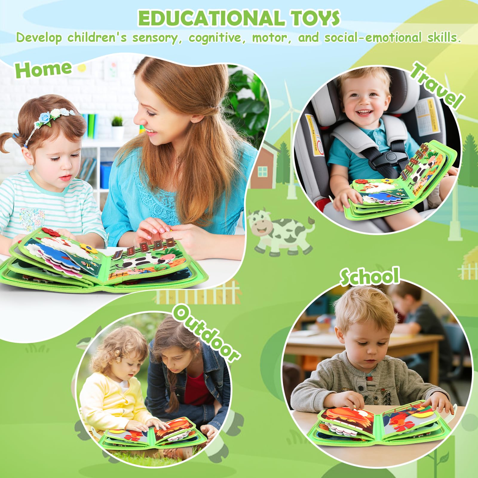 TOSAVGA Busy Board Montessori Giocattoli a partire da 1 2 3 anni, 20 in 1 Quiet Book in morbido feltro per l'educazione precoce, Busy Book per viaggi in auto, giocattolo regalo per bambini a partire
