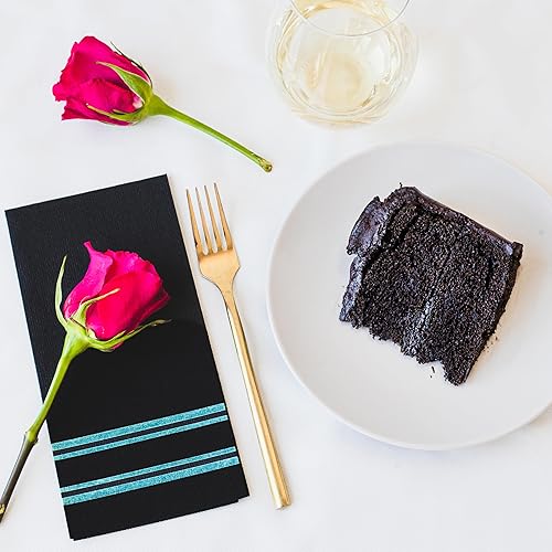 Miniatura 10 de Servilletas de cena de oro brillante sobre blanco, se siente como lino, papel suave y esponjoso (desechable), paquete de 50, 8.5 x 4 pulgadas.