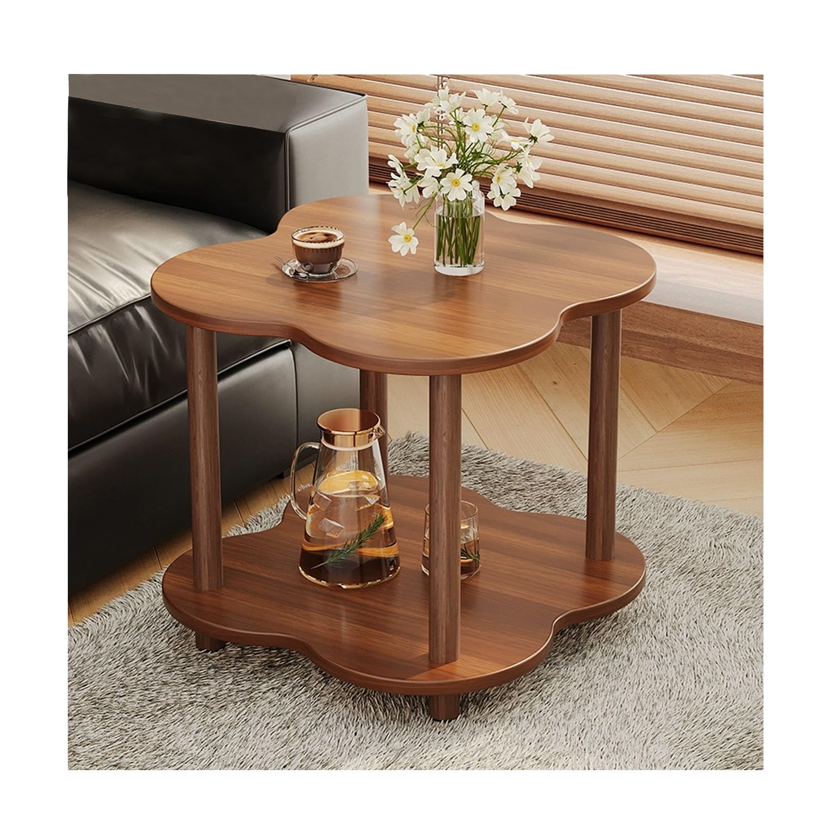 Table basse double couche rétro 60cm table ronde de salon mobile style milieu du siècle