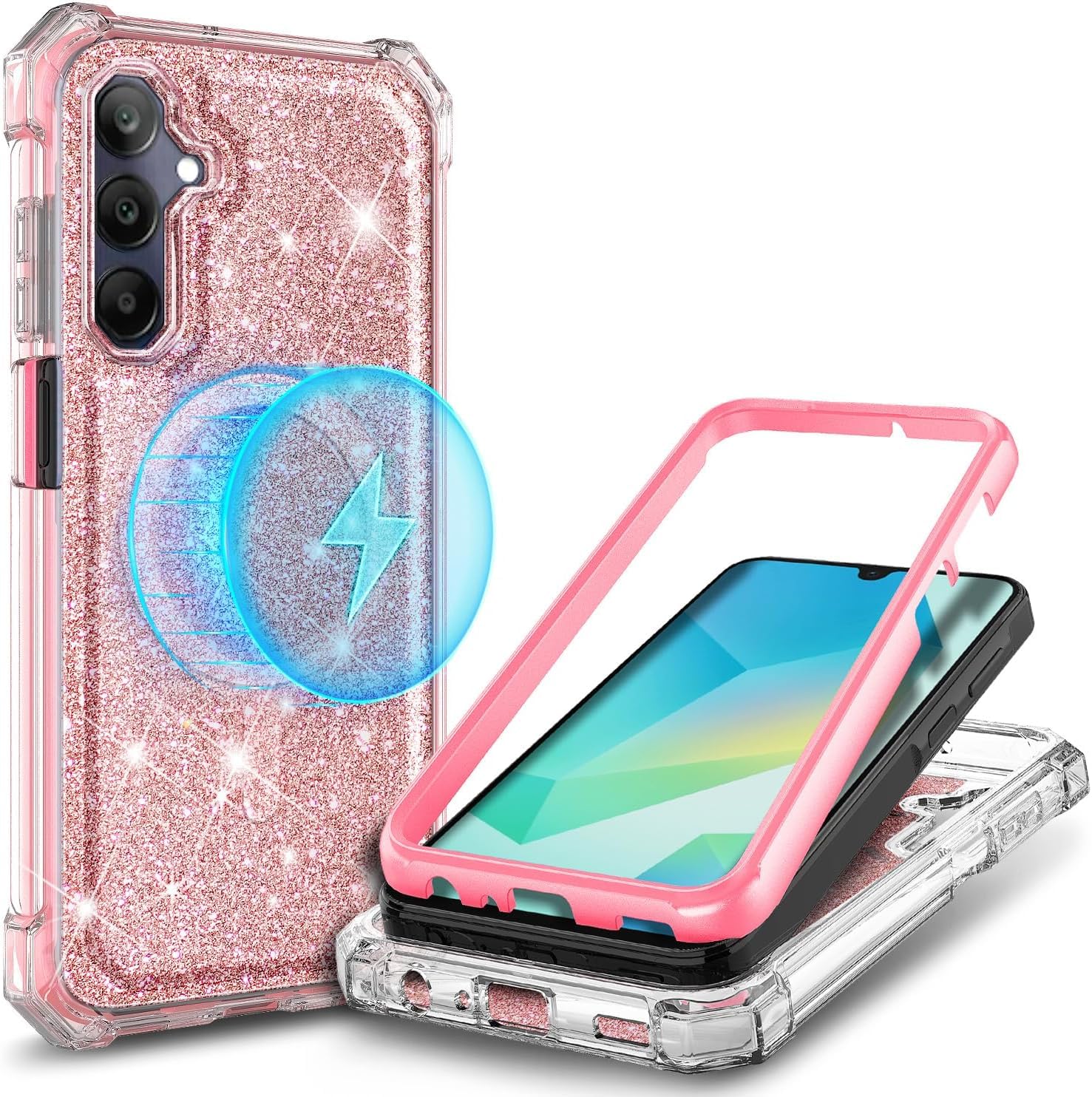WDHD for Samsung Galaxy A36-5G Phone Case Glitter Rose Gold | Magnetic Compatible with MagSafe, Raised Corners Drop Protection Shockproof Protective