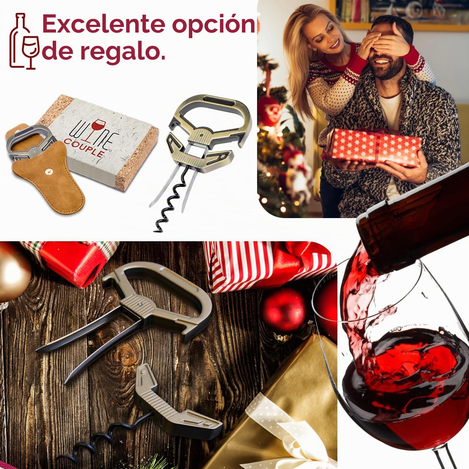 Ah So Abridor de Botellas de Vino, Sacacorchos para Vinos Antiguos con Funda de Piel Portátil, Extractor de Corcho de Dos Puntas, Regalo Ideal para Amantes & Conocedores de Vinos (Bronce2)
