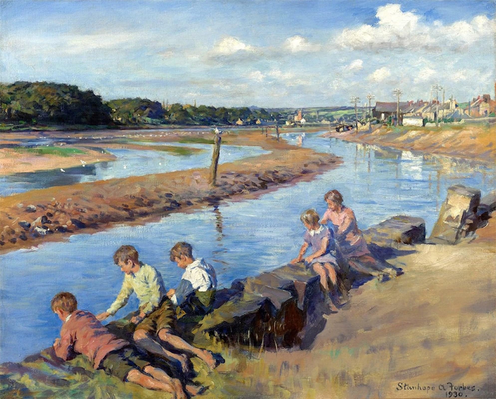 POSTERIIk Vintage Art Print Images Pictures Print Young Anglers At Hayle Stanhope Alexander Forbes Modern Colour Posters for Office Home Decor 60x90cm