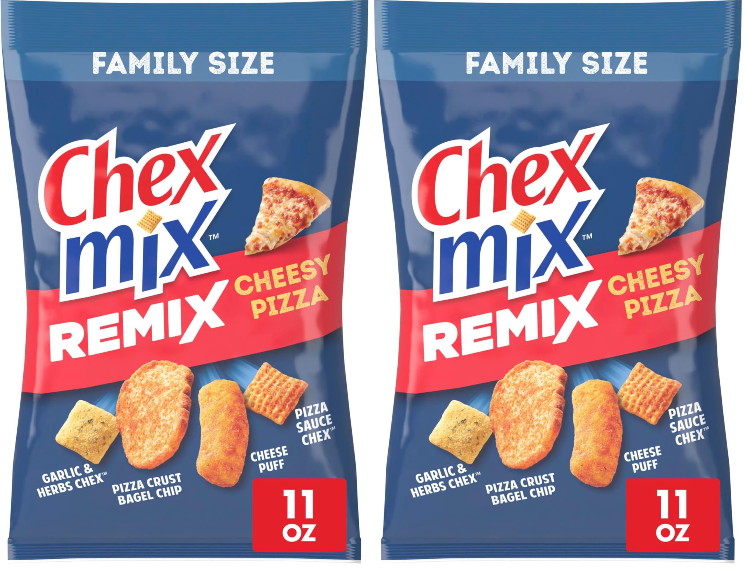 Remix Cheesy Pizza Snack Mix, Snack Bag, Family Size, 11 oz (Pack of 2)