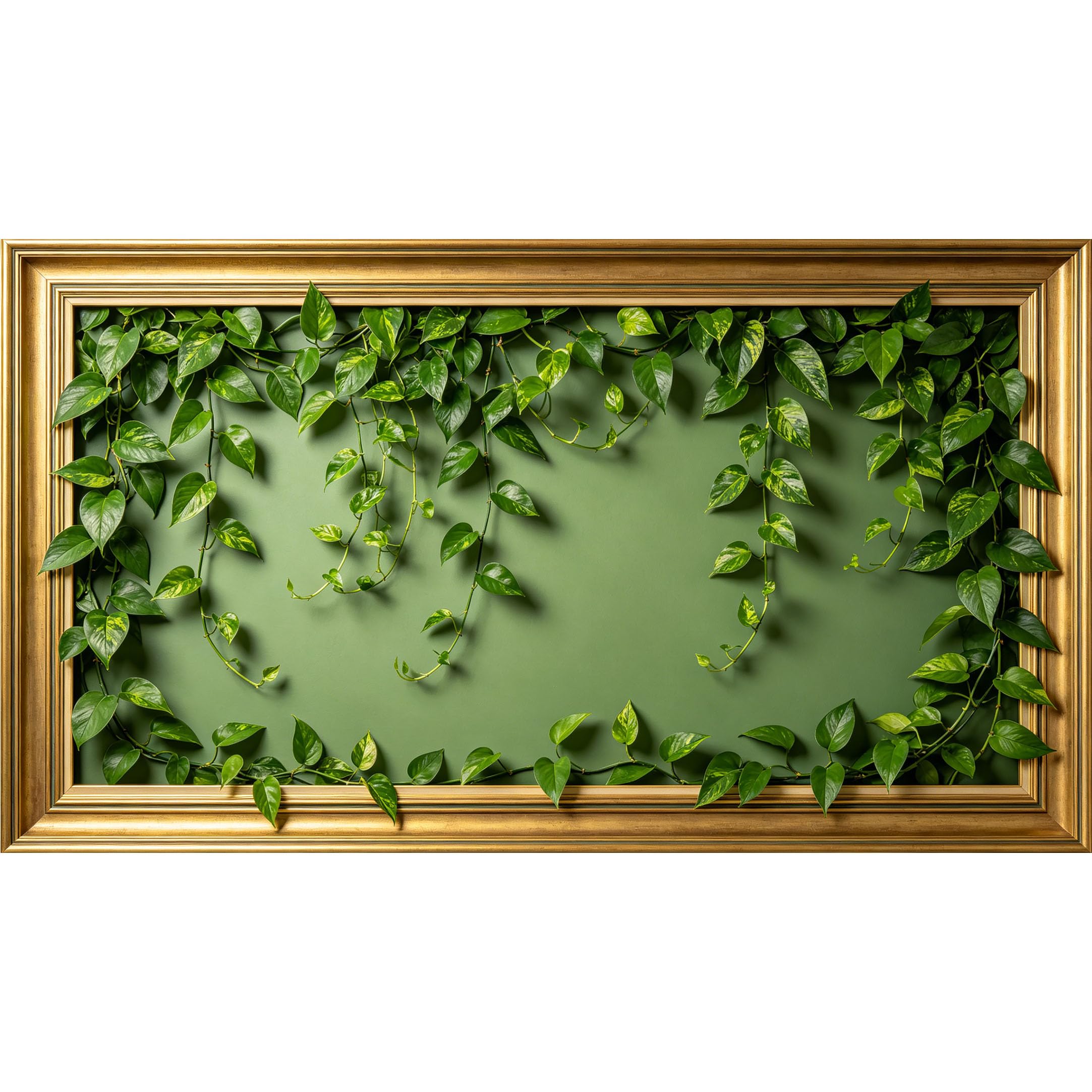QZLITHOTIC 50x90cm3D Framed Wall Art， Botanical Green Vine Leaves Gold Frame Self‑Adhesive Mural， Water‑Activated Peel & Stick Fabric Decor Wall Decal for Bedroom Living Room