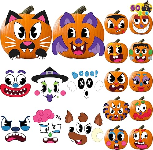 JOYIN 60 calcomanías decorativas de calabaza de Halloween, suministros de fiesta de manualidades, recuerdos de fiesta para niños, hojas de
