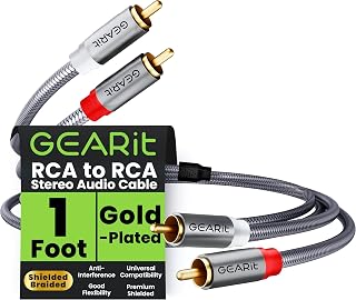 GEARit RCA Cables 1ft OFC, RCA Cables Car Audio with Dual Shielding & Gold-Plated Connectors, RCA Cable for Subwoofer Cable, Hi-Fi System, Amplifier, Active Speakers, Gaming Consoles