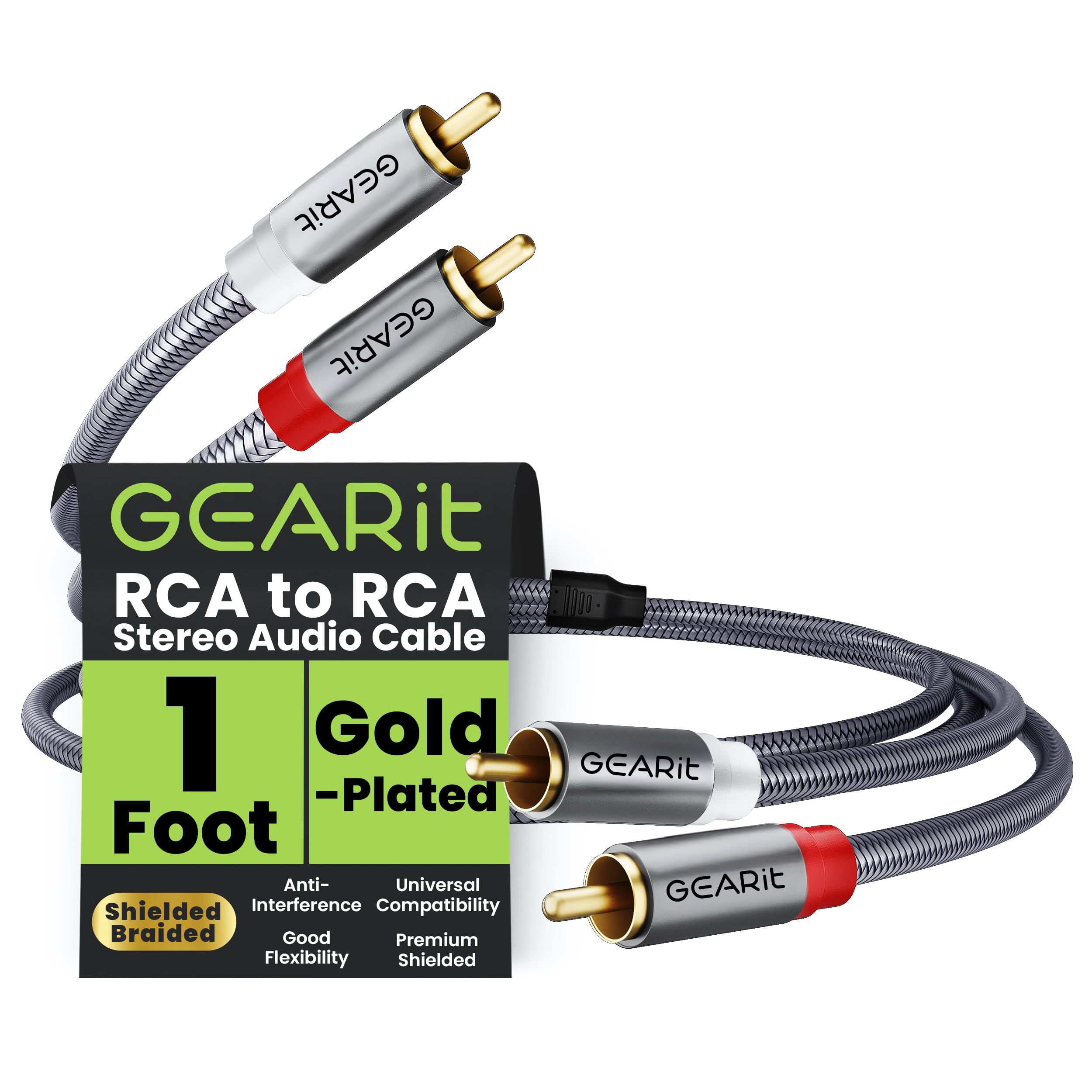 Amazon | GearIT RCAケーブル (1フィート) 2RCAオス-2RCAオス ステレオ