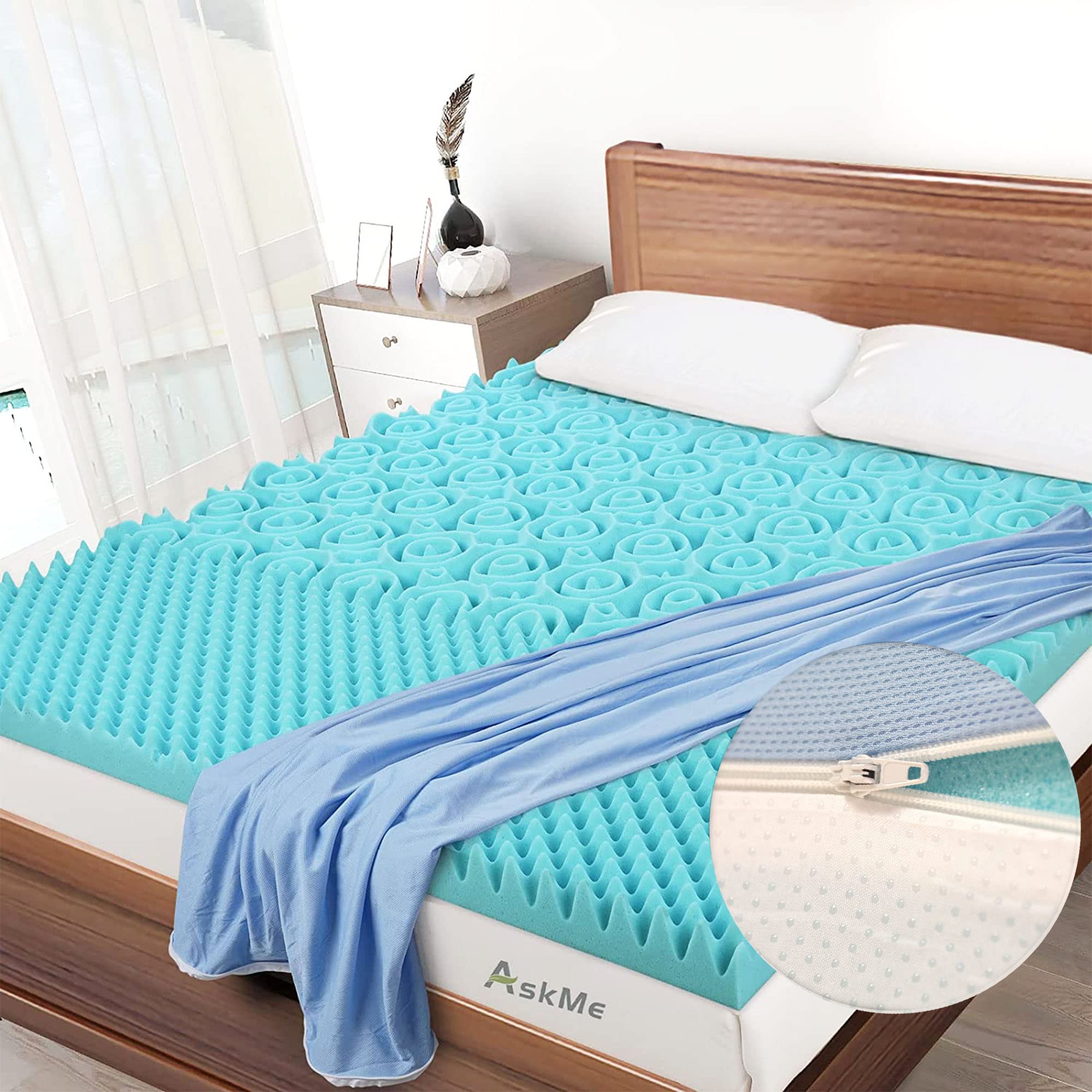 Mattress Topper Cal King Size 3 Inch Zoned Gel Memory Foam with Bonus Breathable Cover,Air Flow Design US and Euro Certified