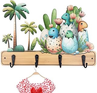 Wooden Dinosaur Animals Wall Hook Nursery Kids Coat Rack Backpack Towel Key Holder Wall Mount Cute Wall Hooks Decorative