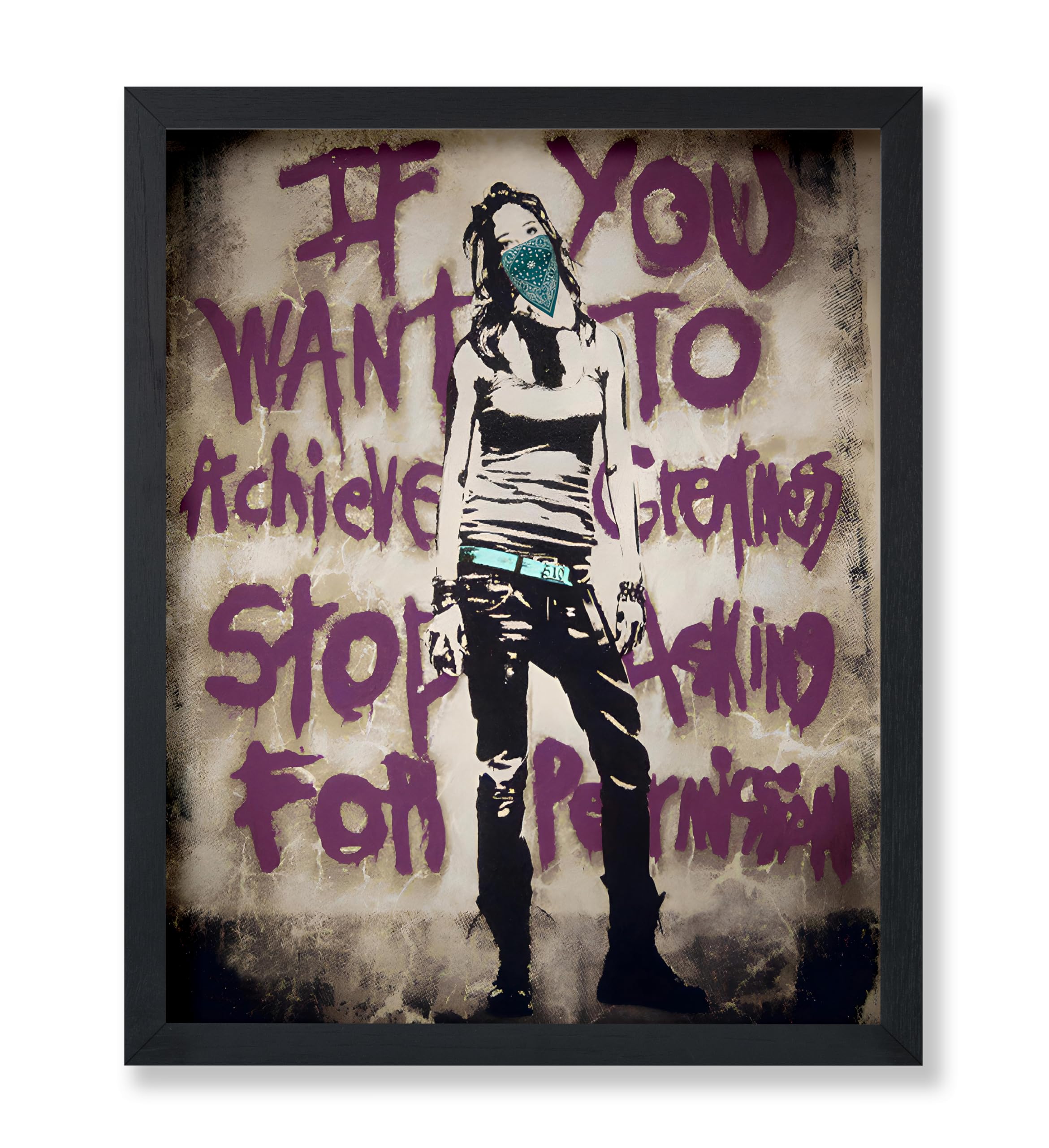 Monem Art Stop Asking For Permission Poster - Greatness Print - Typography Art - Abstract Design - Graffiti Style - Street Illustration - Positive Quotes - Living Room Wall Decor - 11x14 UNFRAMED Wall Decor
