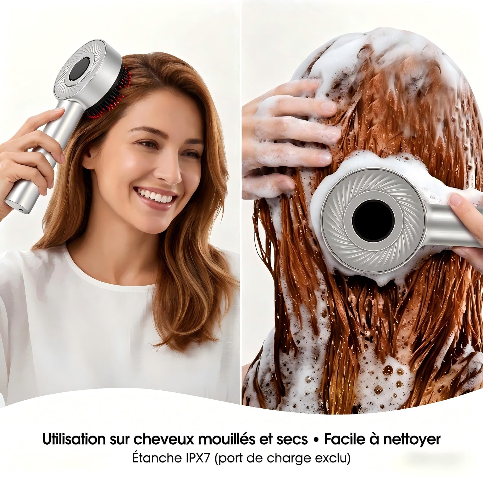 Peigne Masseur Électrique Pour Cuir Chevelu, 1000mAh, IPX7, 265g | 3 Modes De Vibration, Arrêt Automatique Au Bout De 10 Minutes, Matériaux Sains Doux Pour La Peau, Charge Rapide Type-C
