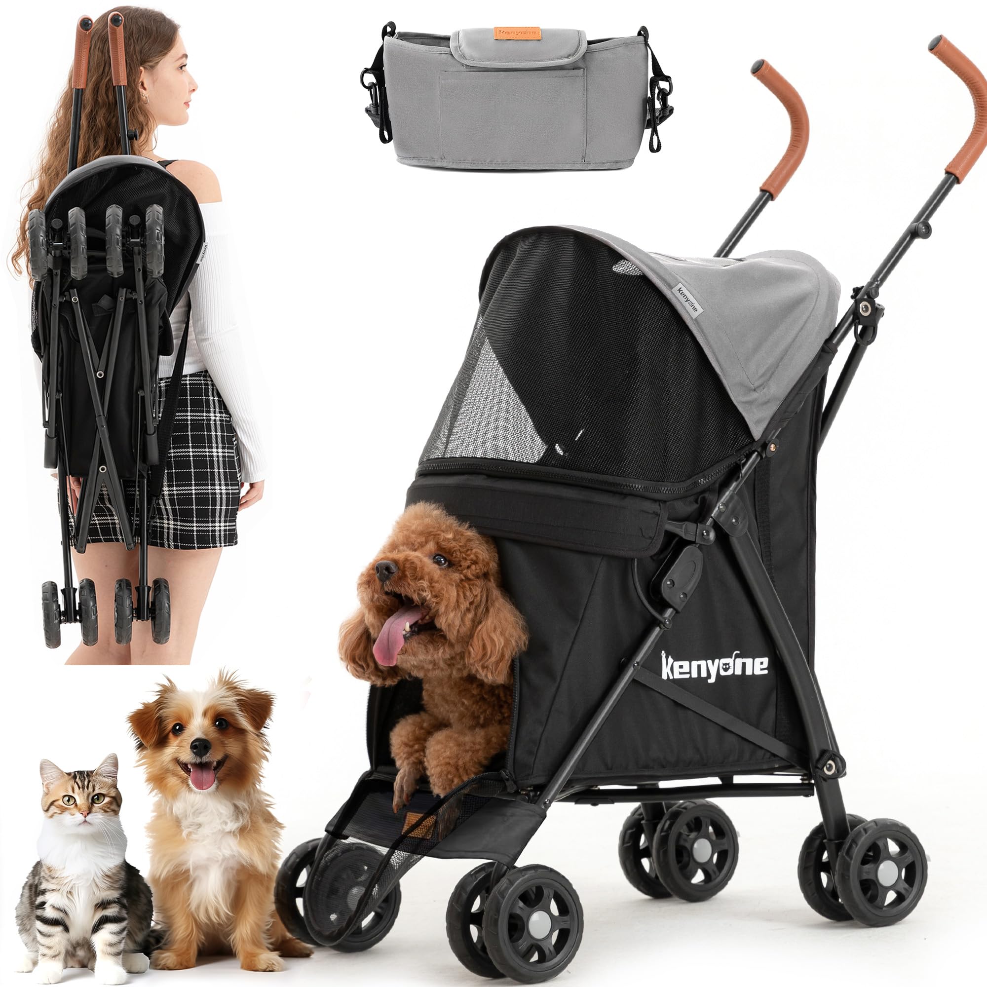 Kenyone Dog Stroller for Small and Medium Pets - Lightweight, Premium Portable Compact Travel Carrier for Dogs, Cats, and Puppies