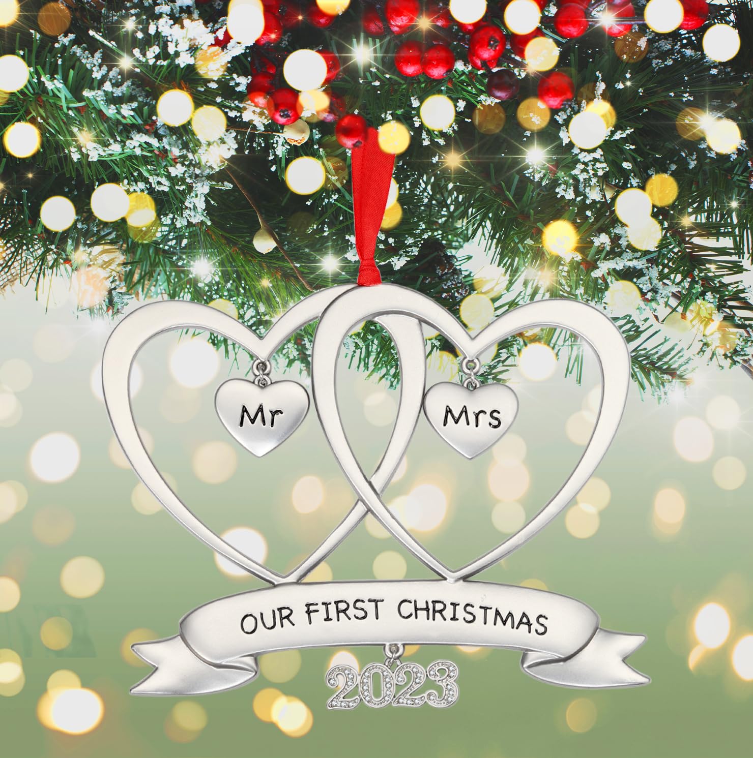Ezala Our First Christmas as Mr & Mrs 2023 Christmas Tree Hanging Ornament Hearts Memorial Newlywed Married Xmas Tree Decoration Romantic Couples Ideas Gifts Annual Christmas Tree Decoration