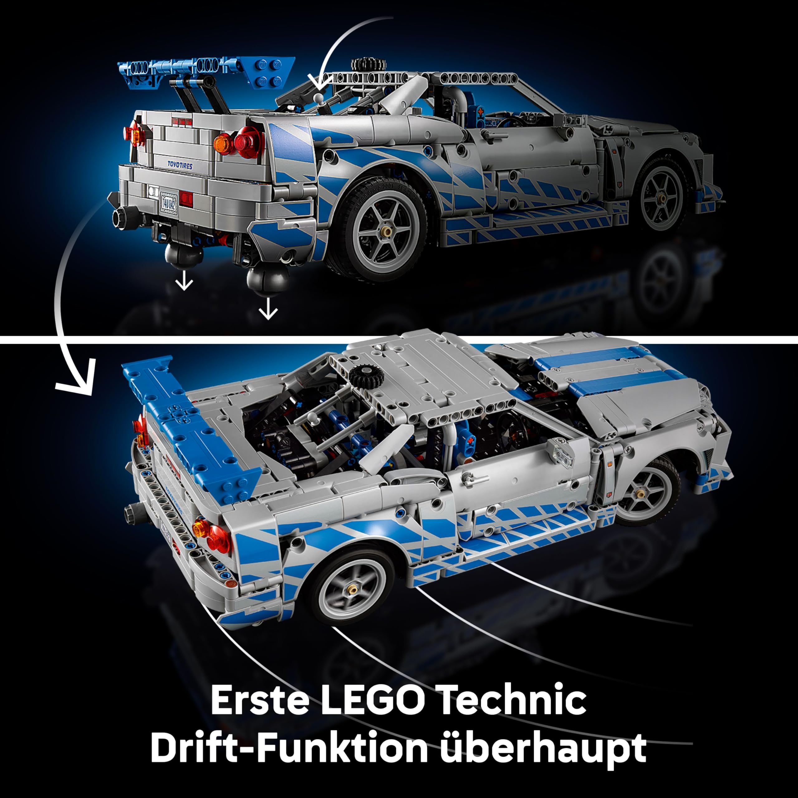 LEGO Technic 2 Fast 2 Furious Nissan Skyline GT-R (R34) Flitzer - Automodell für Erwachsene - mit Driftfunktion, Lenkung, Federung und 6-Zylinder-Motor - Sammlergeschenk für Fans - 42210