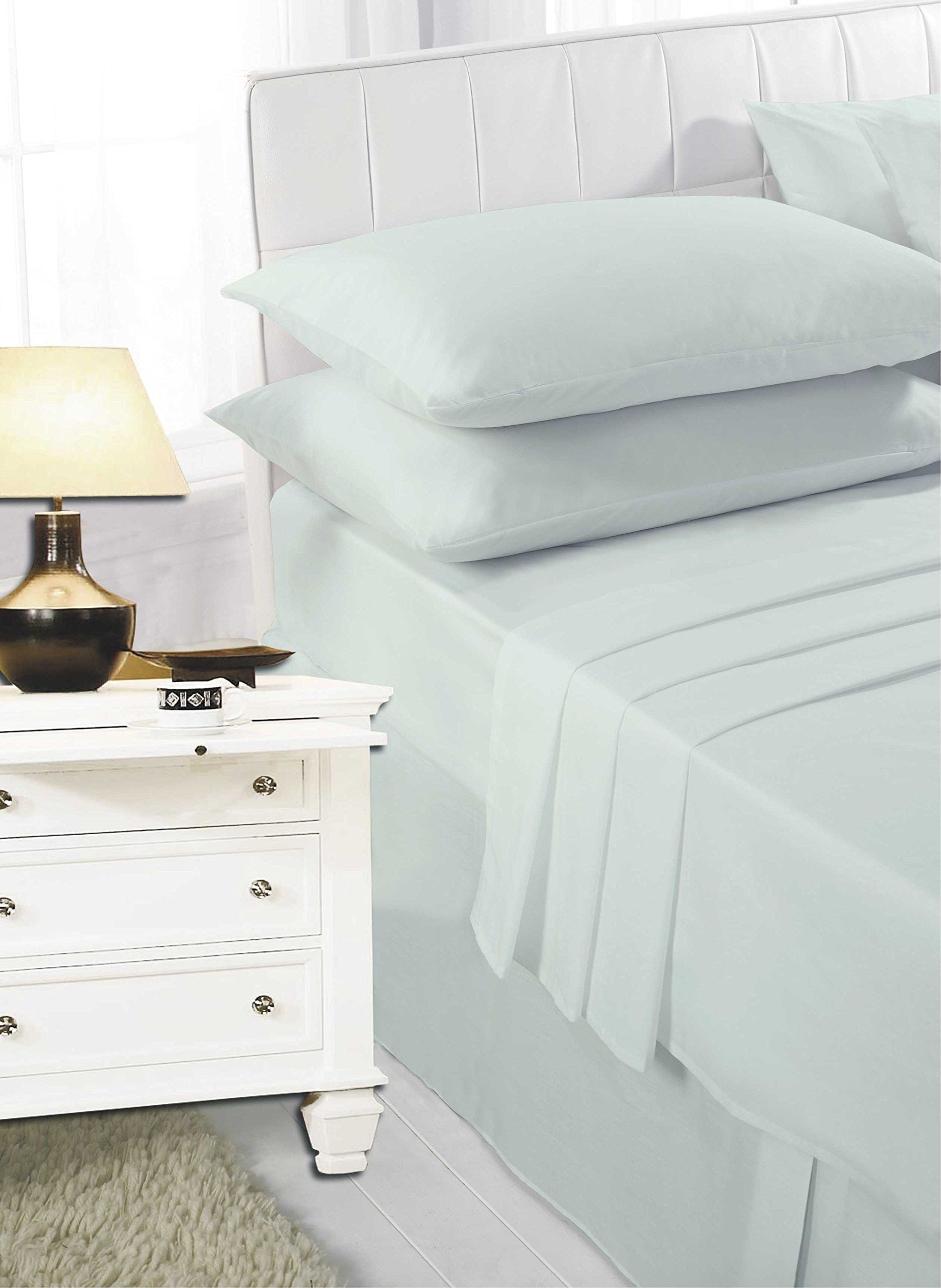 click2style Plain Dyed Polycotton Sheet Set includes Flat Sheet + Fitted Sheet with Pillow Case Bedding Sets (Duck Egg, Super King)
