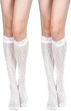 Geyoga 2 Pairs Knee High Lace Socks Women Stay Up Patterned Socks Fishnet Calf Socks for Women Lady Girls Daily Wear Dress