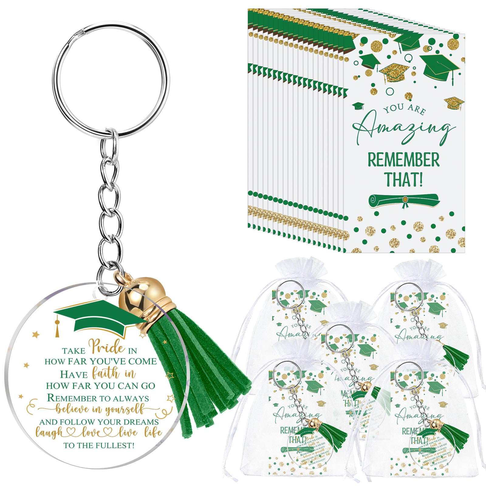 Inbagi 100 Set Graduation Gifts Keychain Class of 2026 Graduation Tassel Keychain Inspirational Cards for Party Favors University College Middle High