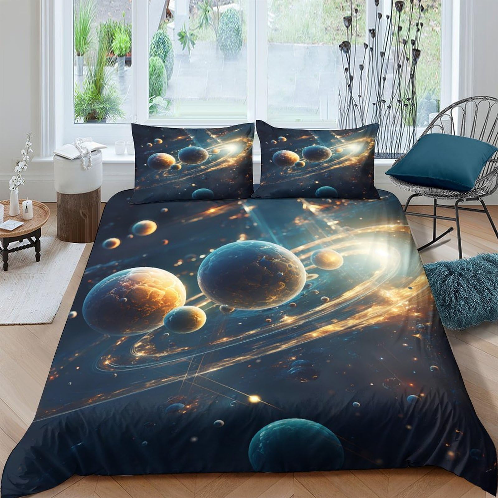 GPLZQXKJNH 3D Printed Galaxy Starry Sky Duvet Cover Set Microfiber Soft Breathable Cosmic Nebula Bedding Set with 2 Pillowcases for Bedroom Decor Single（135x200cm）