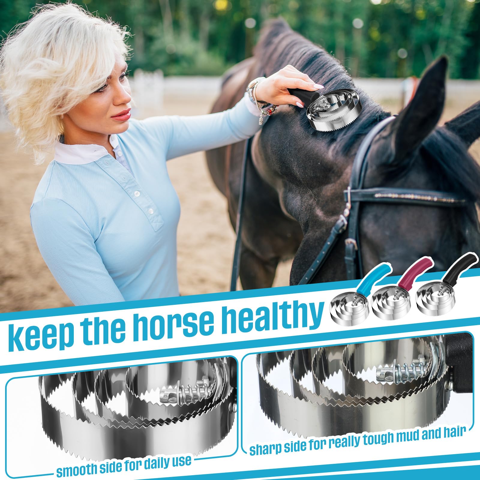 Yaomiao- Paquete de 12 peines de metal para perros, cepillo de acero inoxidable reversible de 4 anillos, cepillo para caballos, raspador con mango de agarre cómodo para el cuidado de vacas, ovejas y c
