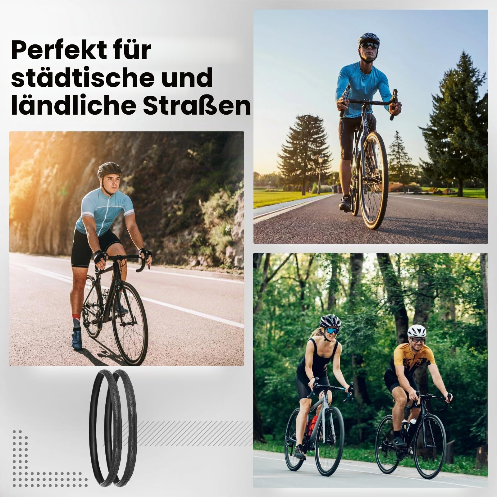 yeesport 700 x 25c Rennrad-Reifen, 2 Stück, faltbare 700 x 25c Reifen & 700 x 25c-28c Fahrradschläuche, Presta-Ventil, 48 mm, Reifenersatz mit Felgenstreifen für städtische ländliche Asphaltbeton