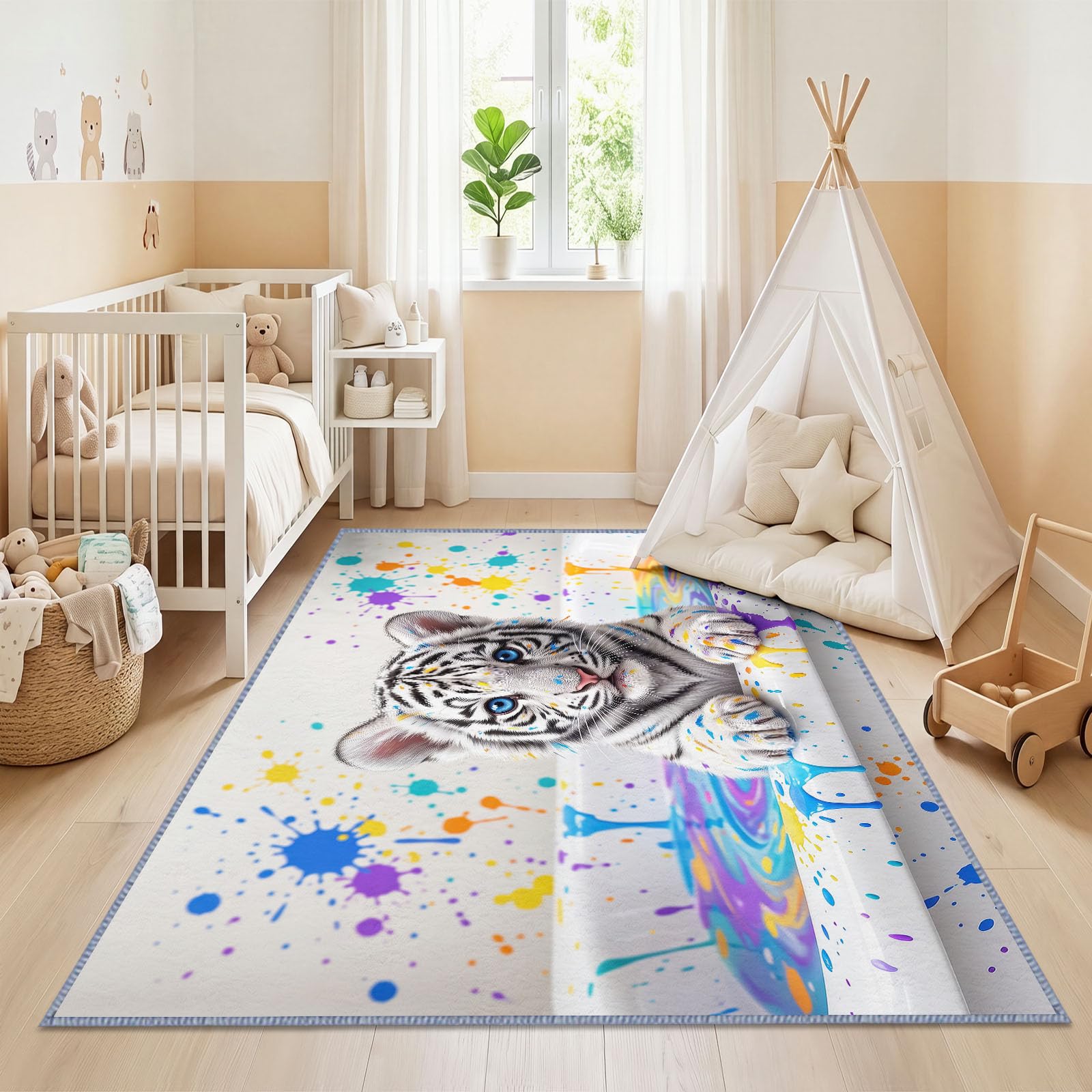 Biały Pop Art 3D dywanik do salonu dla niemowląt 120 x 170 cm, do sypialni