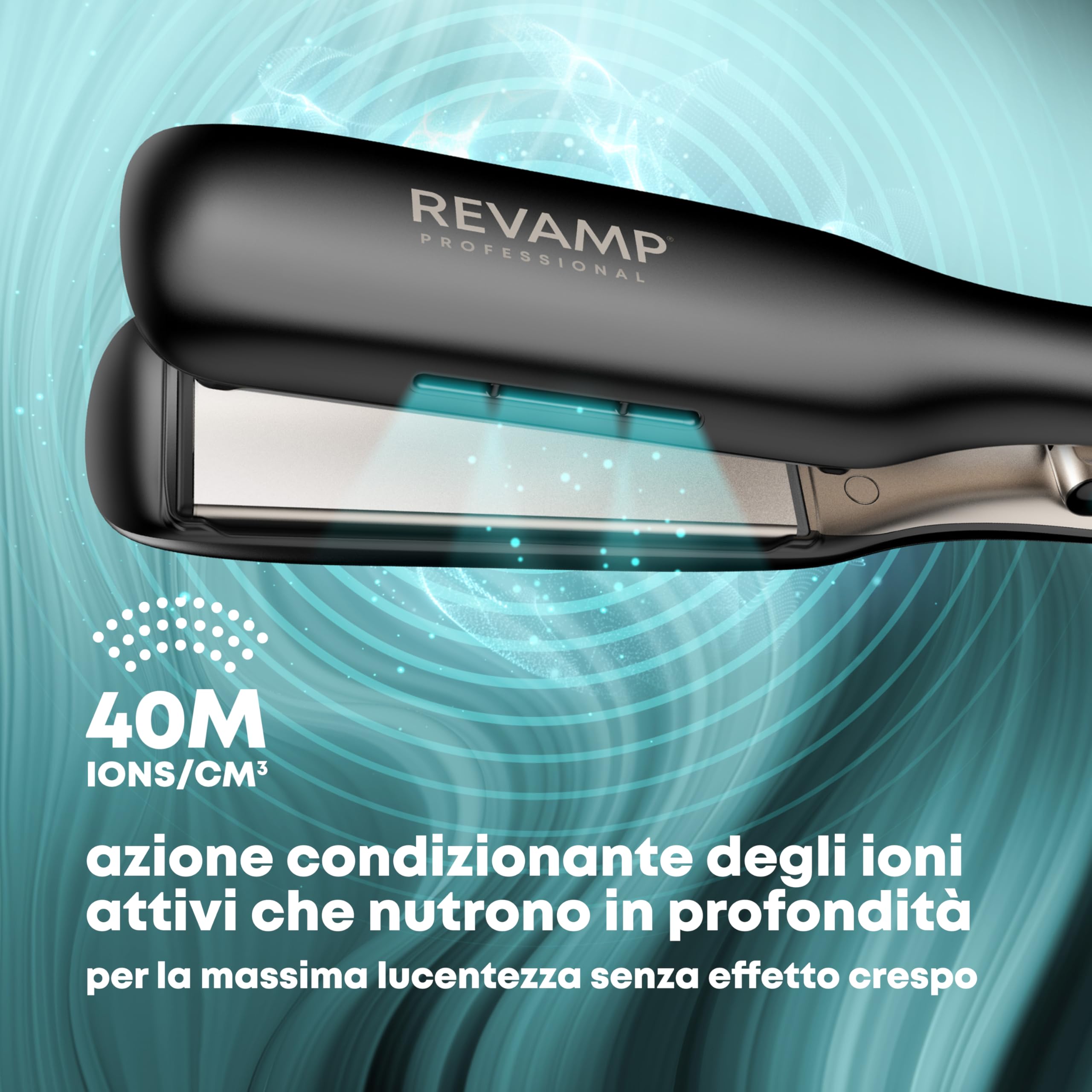 REVAMP Enigma Radiance Piastra Larga Ionica - Piastre Extra Larghe | Styling Veloce, Design Curvo, Onde e Ricci Duraturi, Ceramica, Professionale da Salone