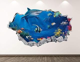 Shark Wall Decal Art Decor 3D Smashed Aquarium Sticker Poster Kids Room Mural Custom Gift BL130 (42