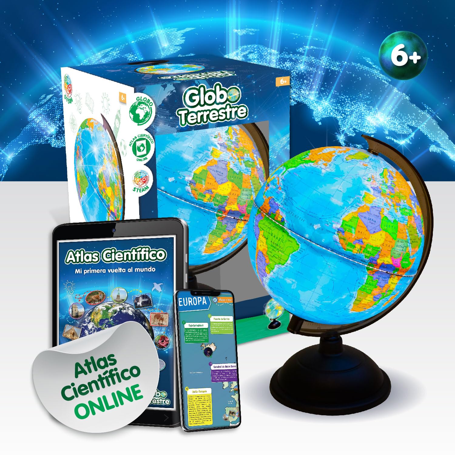 Science4you - Globo Terráqueo y Atlas Mundial, Libro Educativo, Globo Girable para Niños 6 7 8 9 10 Años
