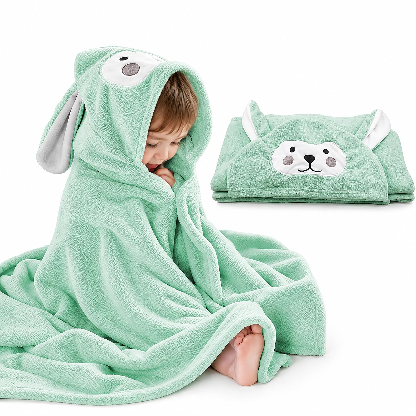 ROMASA Baby Bath Towel Ultra Soft Hooded Towel Highly Absorbent Bathrobe Blanket Toddlers Shower Gifts for Boys Girls- 27.5" x 55" (Green)