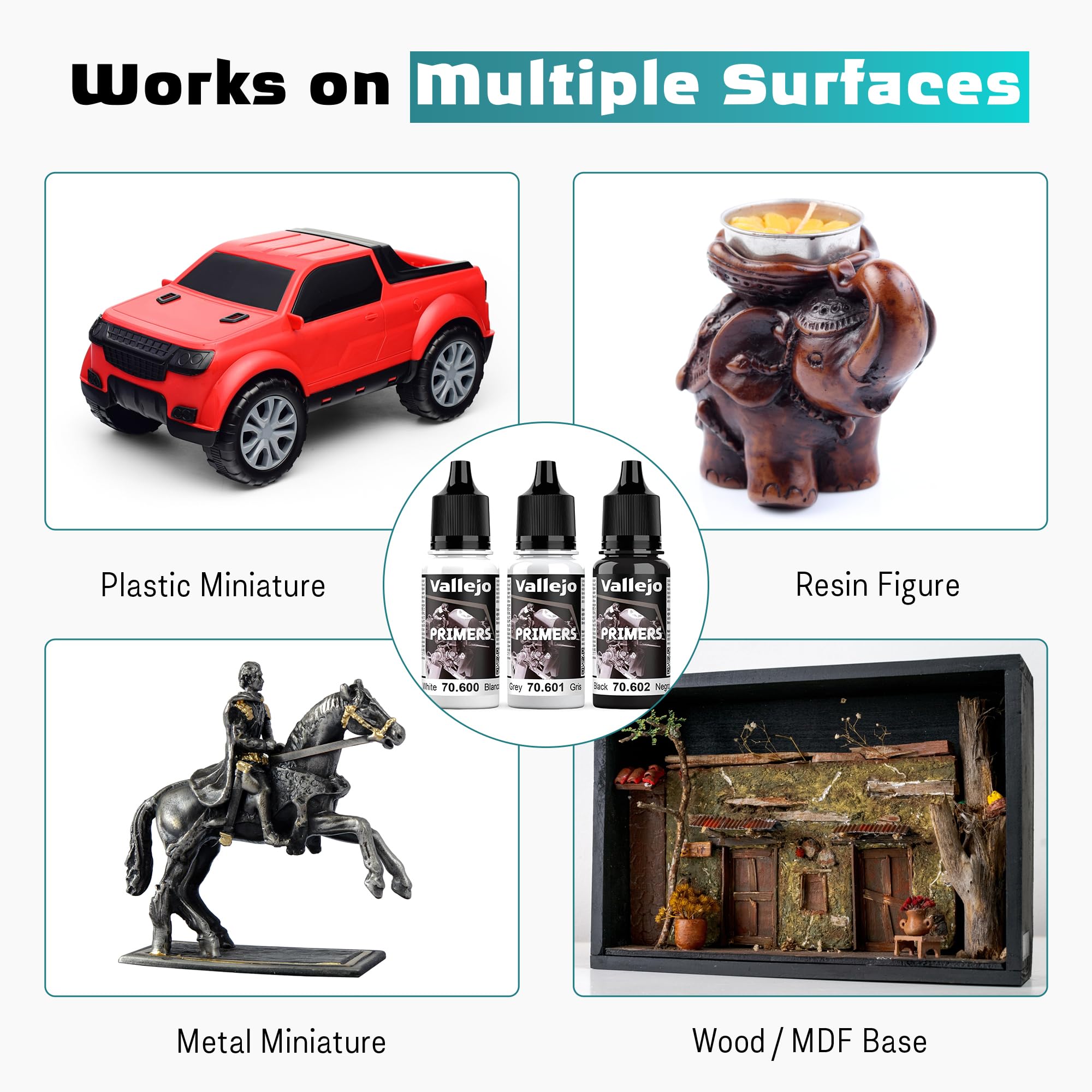 Vallejo Acrylic Polyurethane Surface Primer | White, Grey & Black 18ml 0.6 fl oz Bottles (with Eyedropper) | Fast-Drying, High Adhesion Primer for Miniatures & Scale Models - Image 4