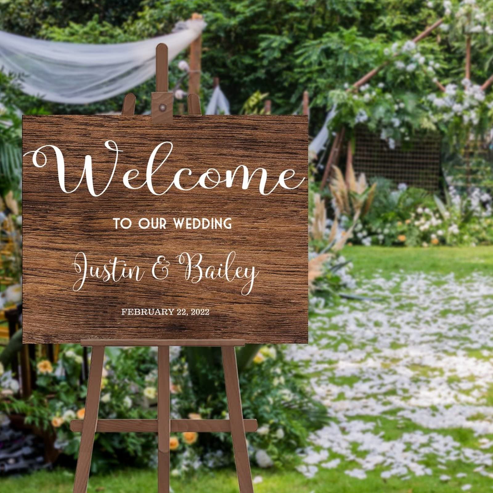 Panneau de mariage en bois rustique pour une cérémonie champêtre