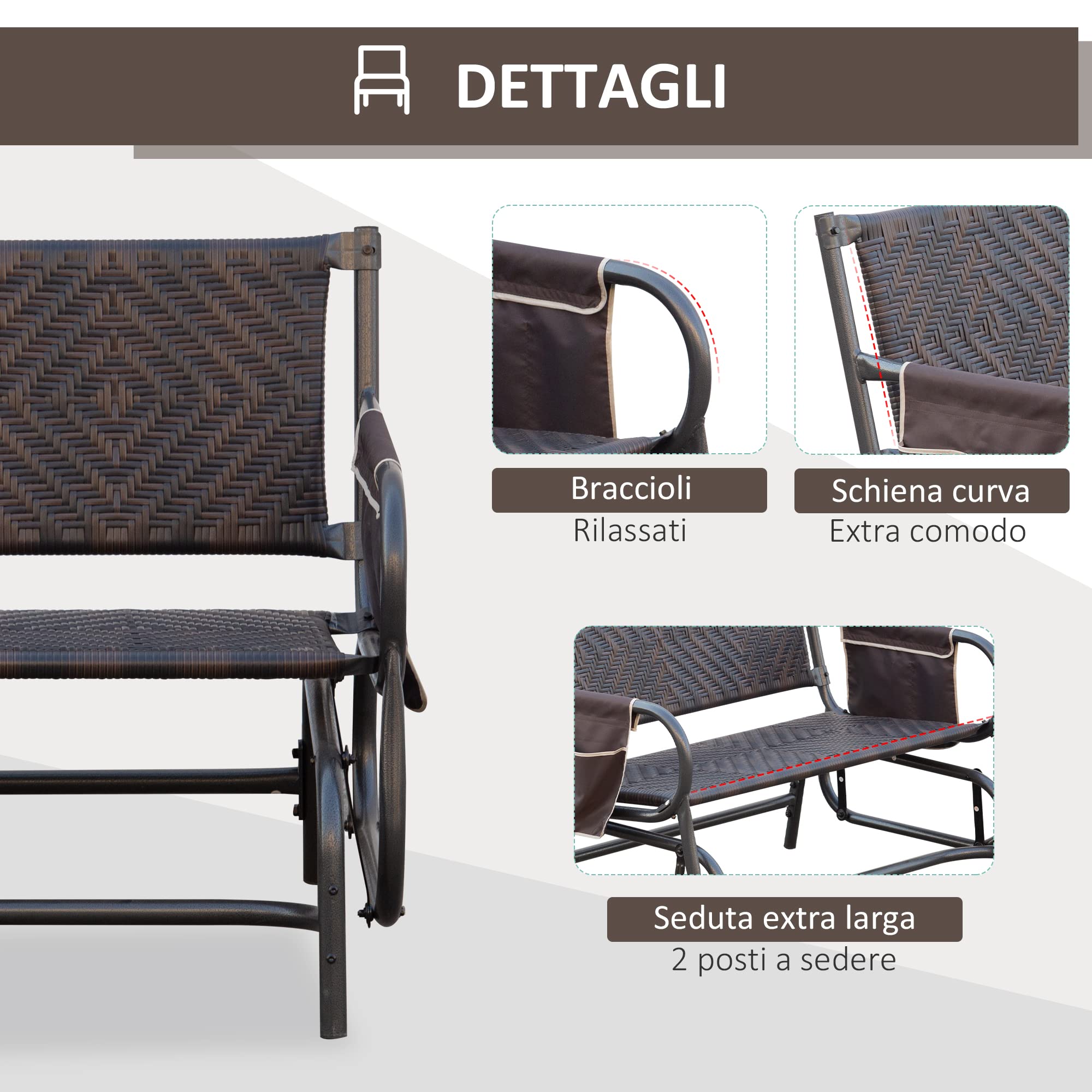 Panca A Dondolo Da Giardino 2 Posti Outsunny - Grigio, Acciaio, Textilene, Schienale Ergonomico - Foto 9