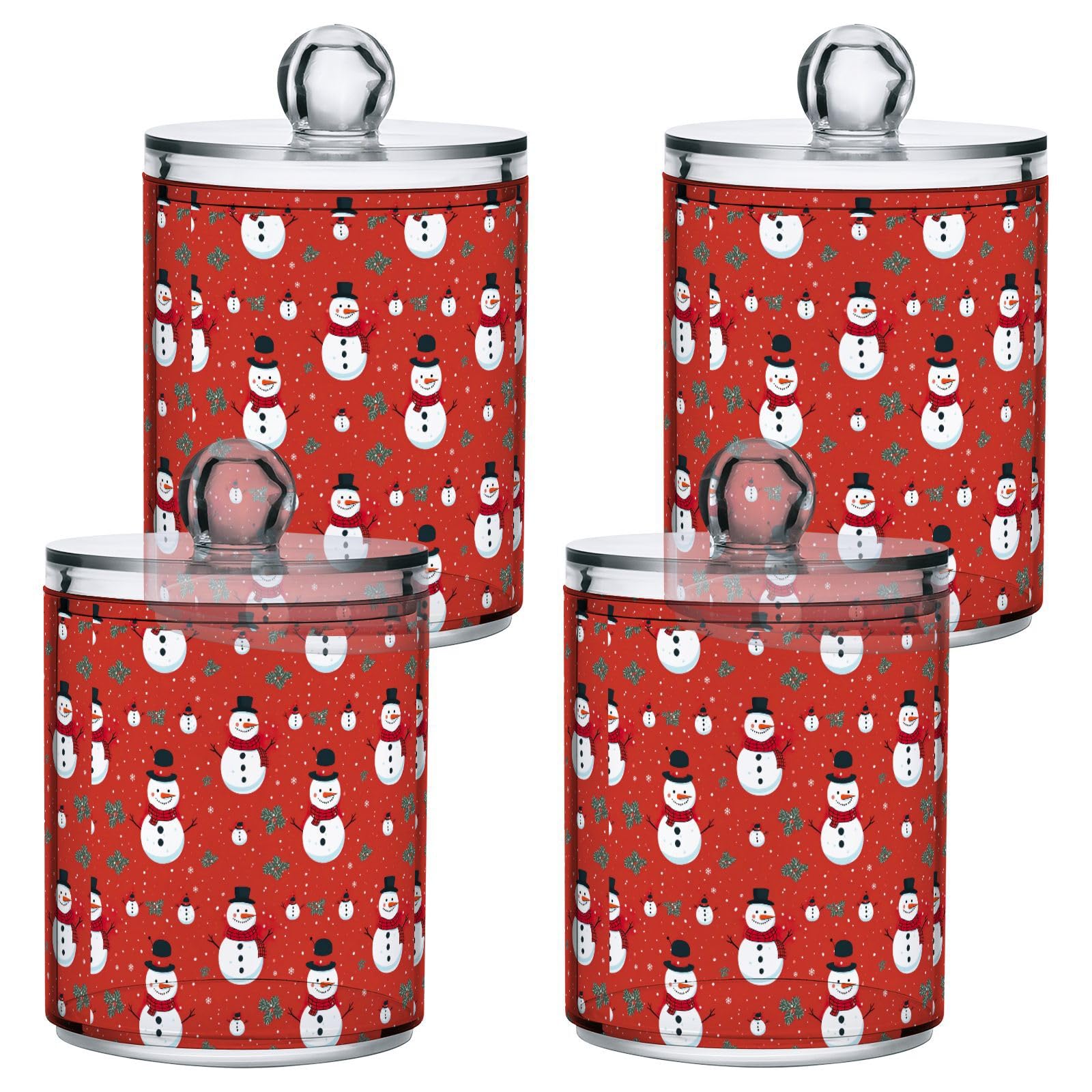 4 Pcs Christmas Xmas Snowman 10 OZ Qtip Holder Dispenser for Cotton Ball Cotton Swab Cotton Round Pads