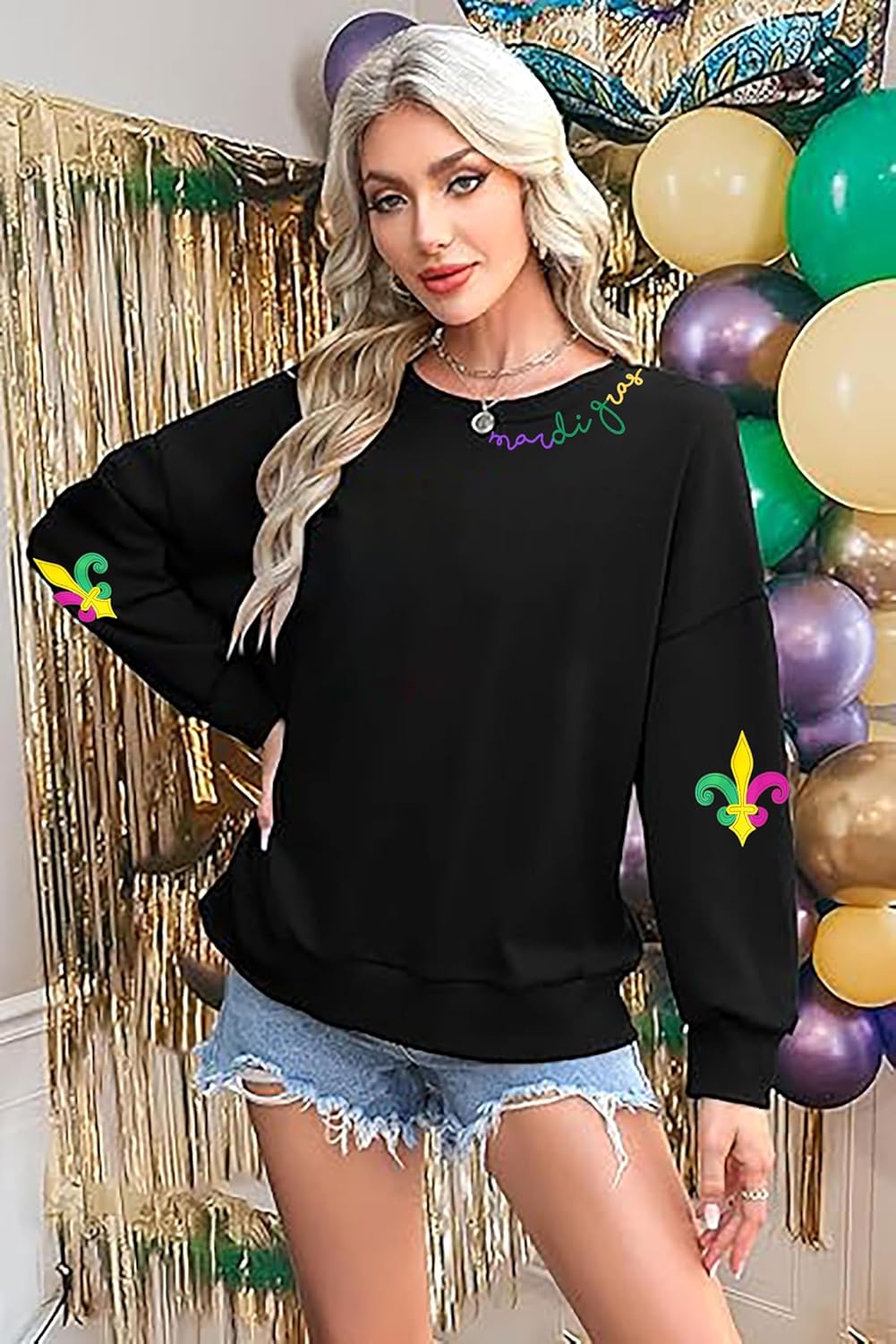 Mardi Gras Sweatshirt Women Fat Tuesday Carnival Pullover Top New Orleans Party Casual Long Sleeve Top - Image 4