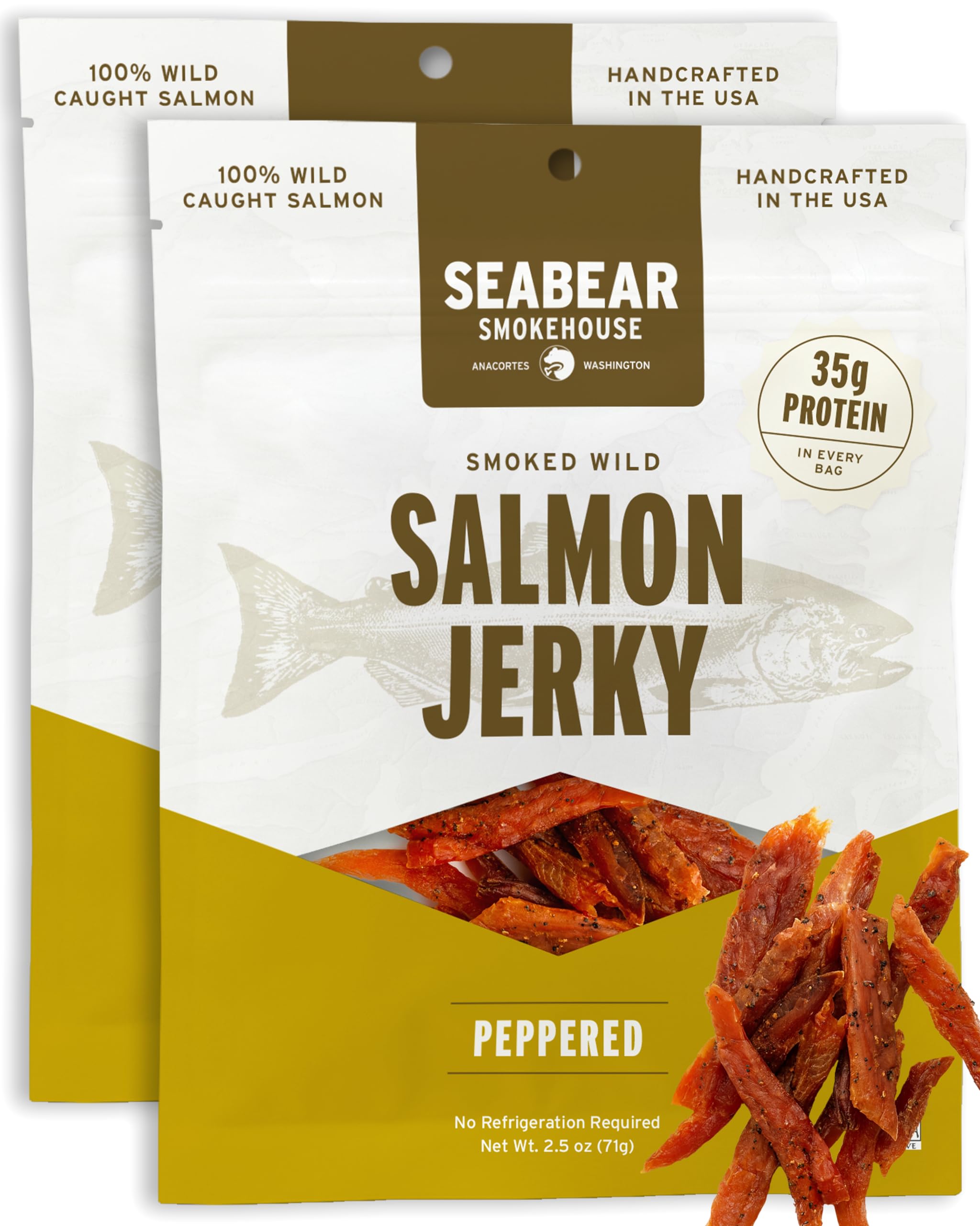 SeaBear Peppered Wild King Salmon Jerky 2-Pack - 2.5 oz Bags