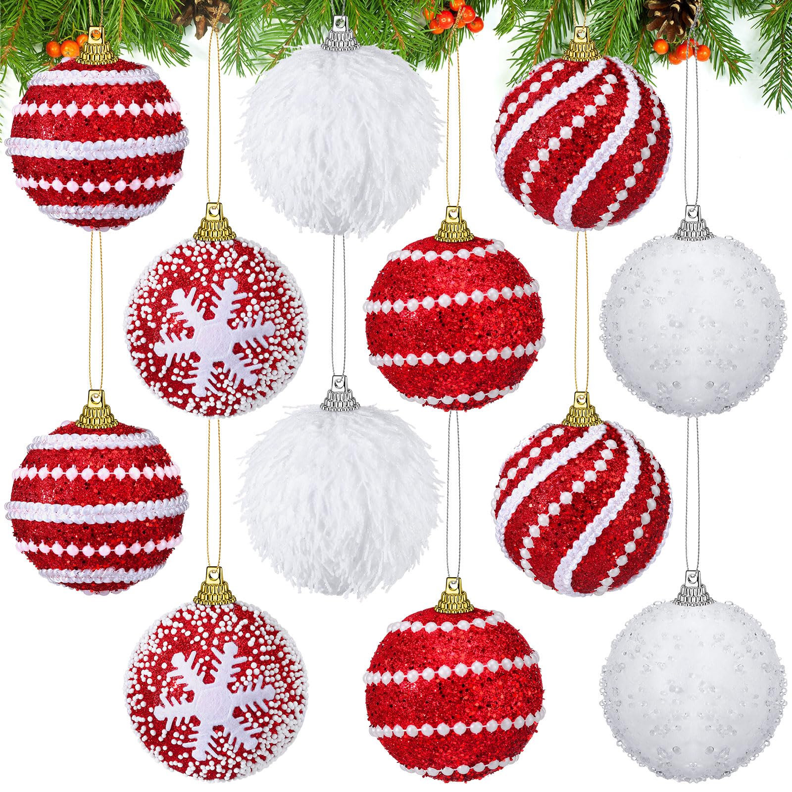 Amazon.co.jp: Realspring 12個 赤と白のクリスマスボールオーナメント
