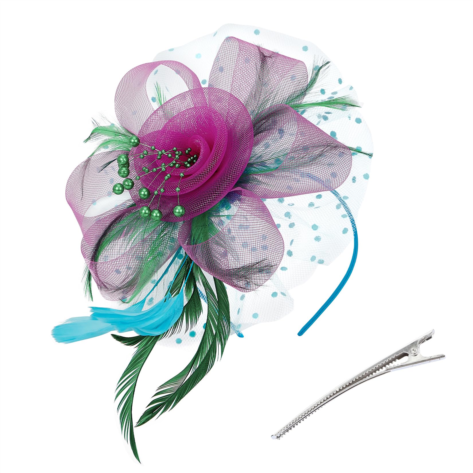 Century Star 2026 Kentucky Hat Derby Fascinator for Women Tea Party Flower Mesh Ribbons Feathers Headband Hair Clips