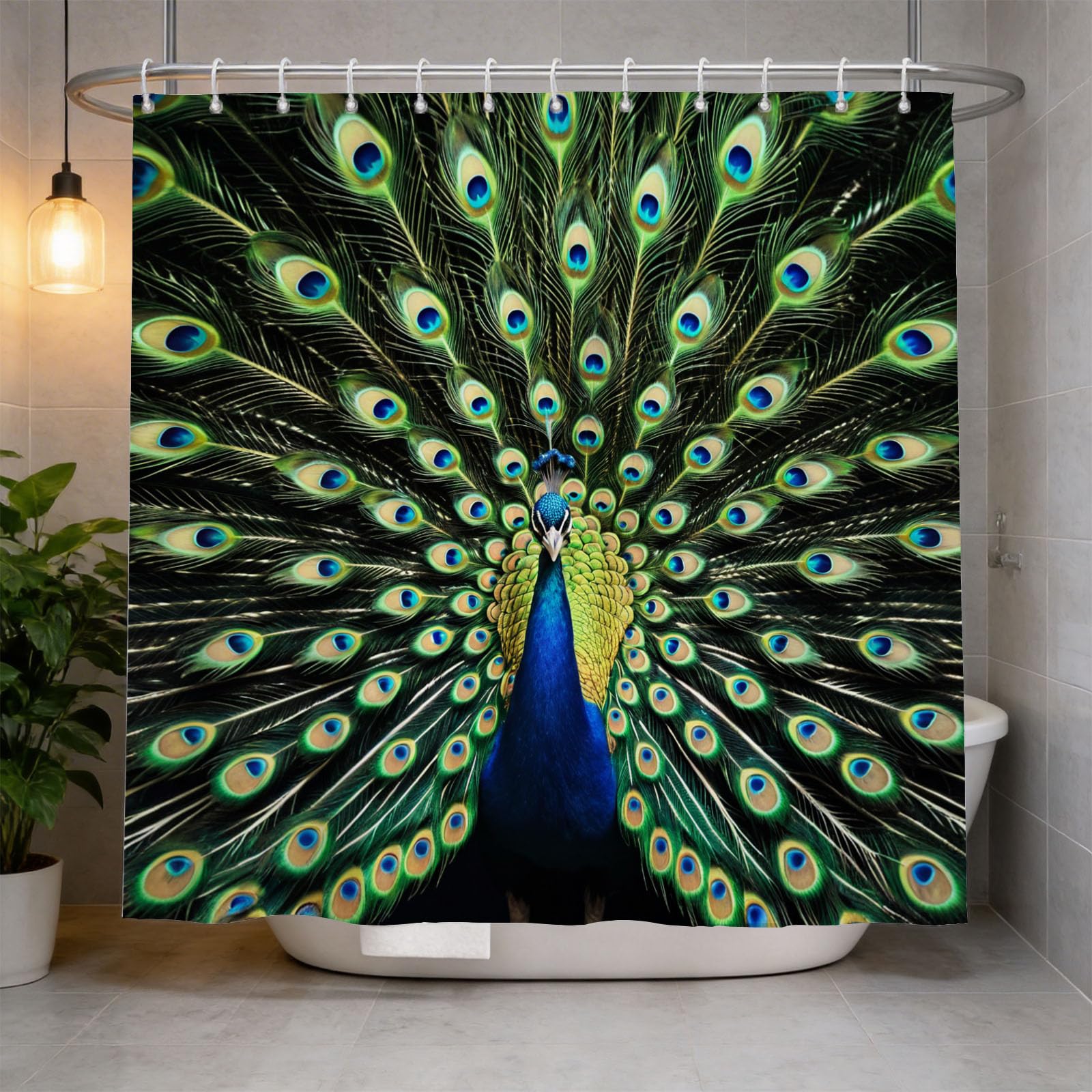 Hongduo 3D Peacock Animal Shower Curtain for Stalls Bathtubs Animal Theme Bathroom Decor Shower Curtain Set Polyester Fabric Waterproof 180x200cm/71X79 Inch with Hooks