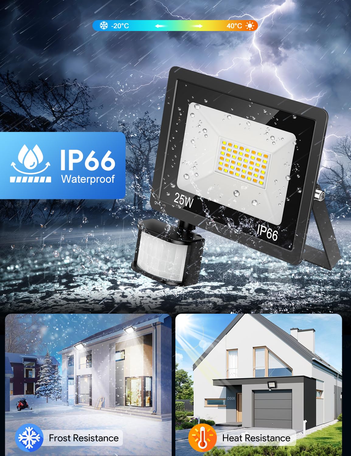 25W Faretto LED da Esterno con Sensore Movimento, 2700LM Faretti LED Esterno Regolabile Caldo Neutro Freddo, IP66 Impermeabile, Super Luminosa Proiettore con Telecomando Per Giardino, Cortile, Garage