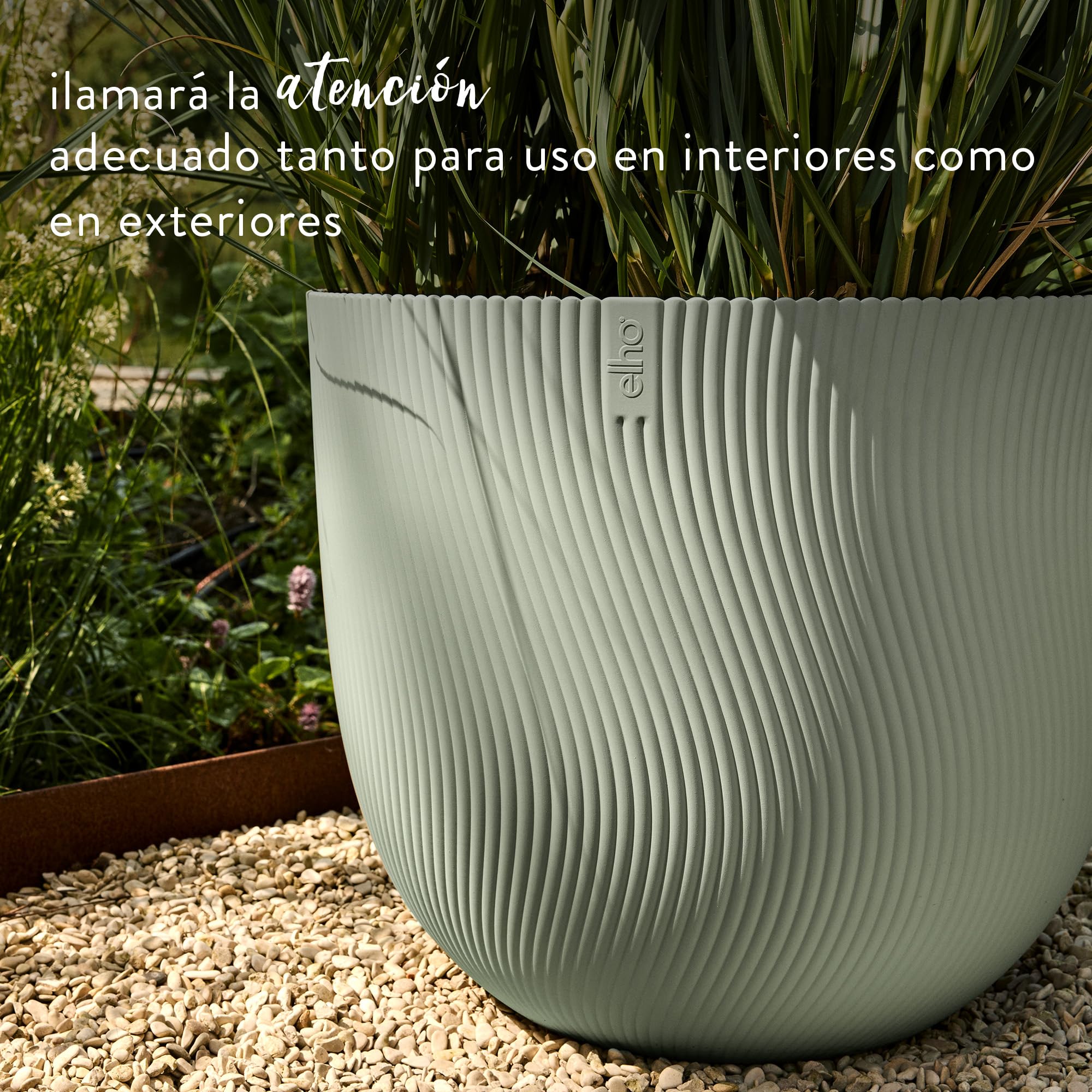 Elho Sereh Round 60cm Maceta - Nordic Green | ∅ 59 x 50.6 cm | Macetero por Interior y Exterior | Plástico 100% reciclado