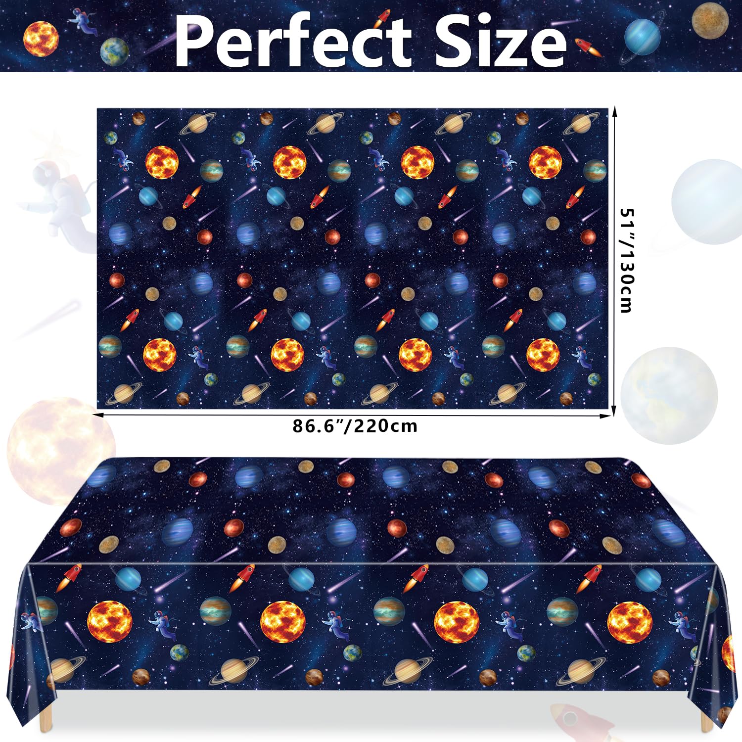 QUERICKY 2 Pack Outer Space Party Tablecloths, Solar System Table Covers, 51x87'' Plastic Disposable Rectangle Planet Cover for Kids Space Theme Birthday Decorations, Galaxy Supplies