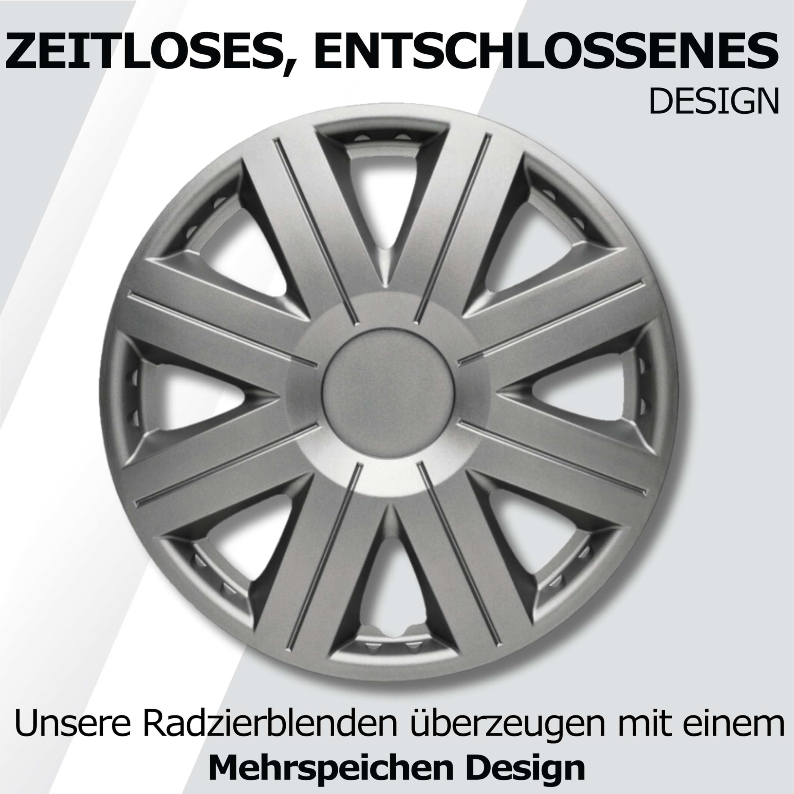 Kuglo Cosimo Radkappen 16 Zoll Silber, 4er-Set für Stahlfelgen | Schlagfester, witterungsbeständiger Kunststoff mit Metallspannring und werkzeugloser Clip-Montage
