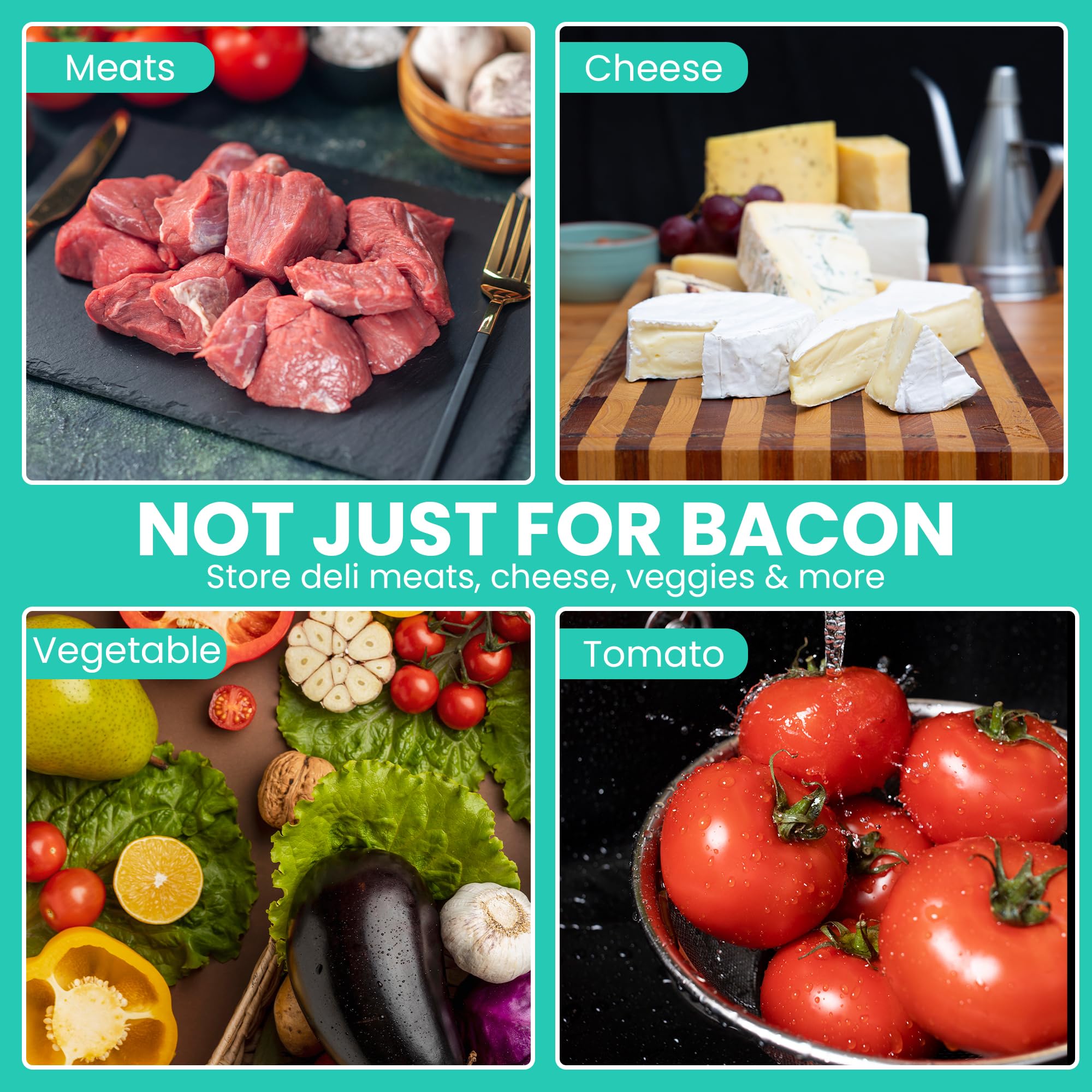 Bacon Saver - Contenedor de almacenamiento de carne de delicatessen, capacidad de 1 libra, 11 x 6.5 pulgadas, tapa transparente hermética, apto para lavavajillas, apto para alimentos 5