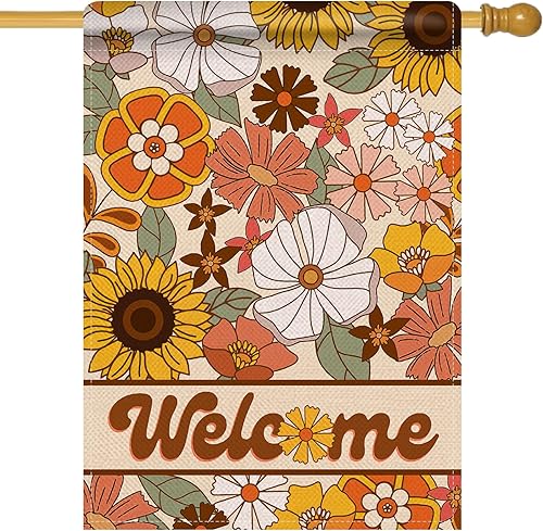 Artofy Bandera decorativa grande de primavera y verano con diseño de flores geniales, estilo bohemio, colorido, hippie, vintage, floral, para patio,