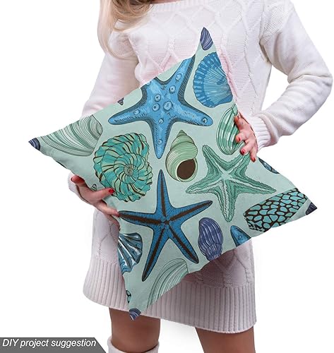 Miniatura 5 de Ambesonne The Yard, tela de estrella de mar, composición inspirada en acuarios, conchas y vieiras tropicales, berberechos y almejas, tela decorativa